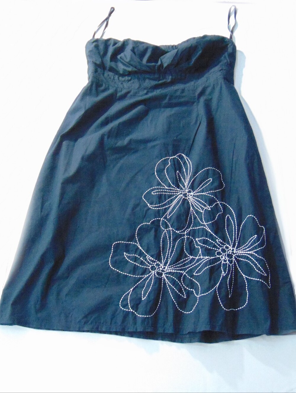 New York And Company Women’s Black A-Line Skirt with White Floral Stitching